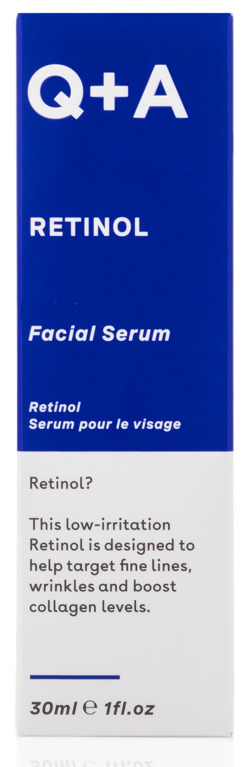 Q+A Retinol Facial Serum, with Bisabobol and Squalane to sooth the skin whilst delivering youth-boosting benefits, targets fine lines, renews uneven skin tone, and leaves skin feeling smooth, 30ml