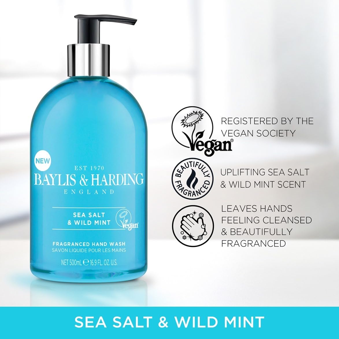 Baylis & Harding Signature Sea Salt & Wild Mint Hand Wash, 500 ml (Pack of 6) - Vegan Friendly
