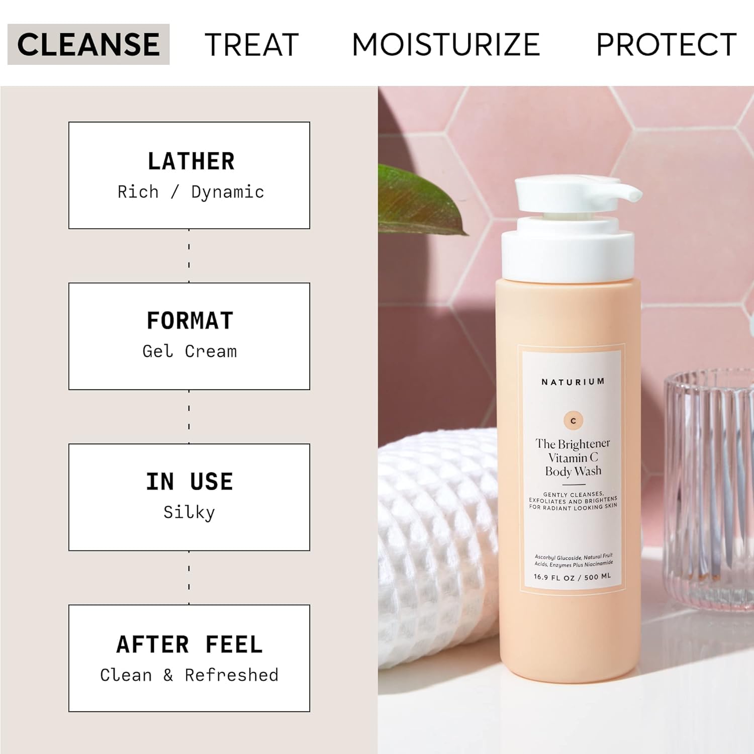 Naturium The Brightener Vitamin C Body Wash, Gentle Cleanser | 16.9 FL OZ / 500 ML