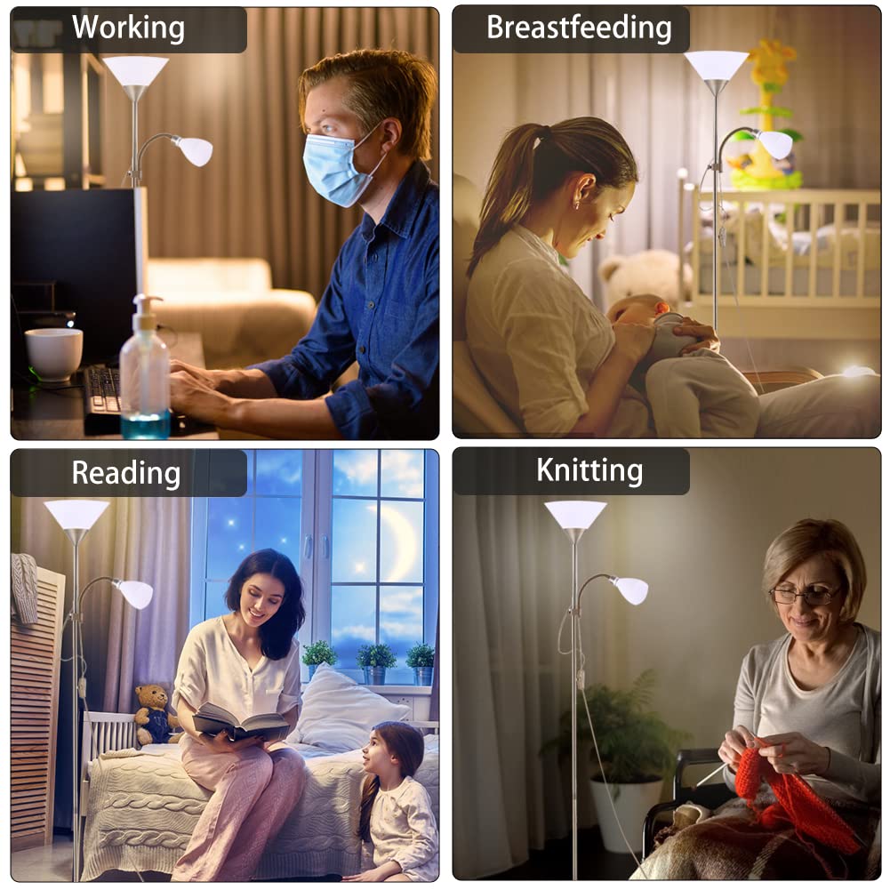INMOZATA Mother and Children Floor Lamp Uplighter 2 Way Floor Light Reading Light with Double Button Control for Living Room Bedroom (White & Copper)