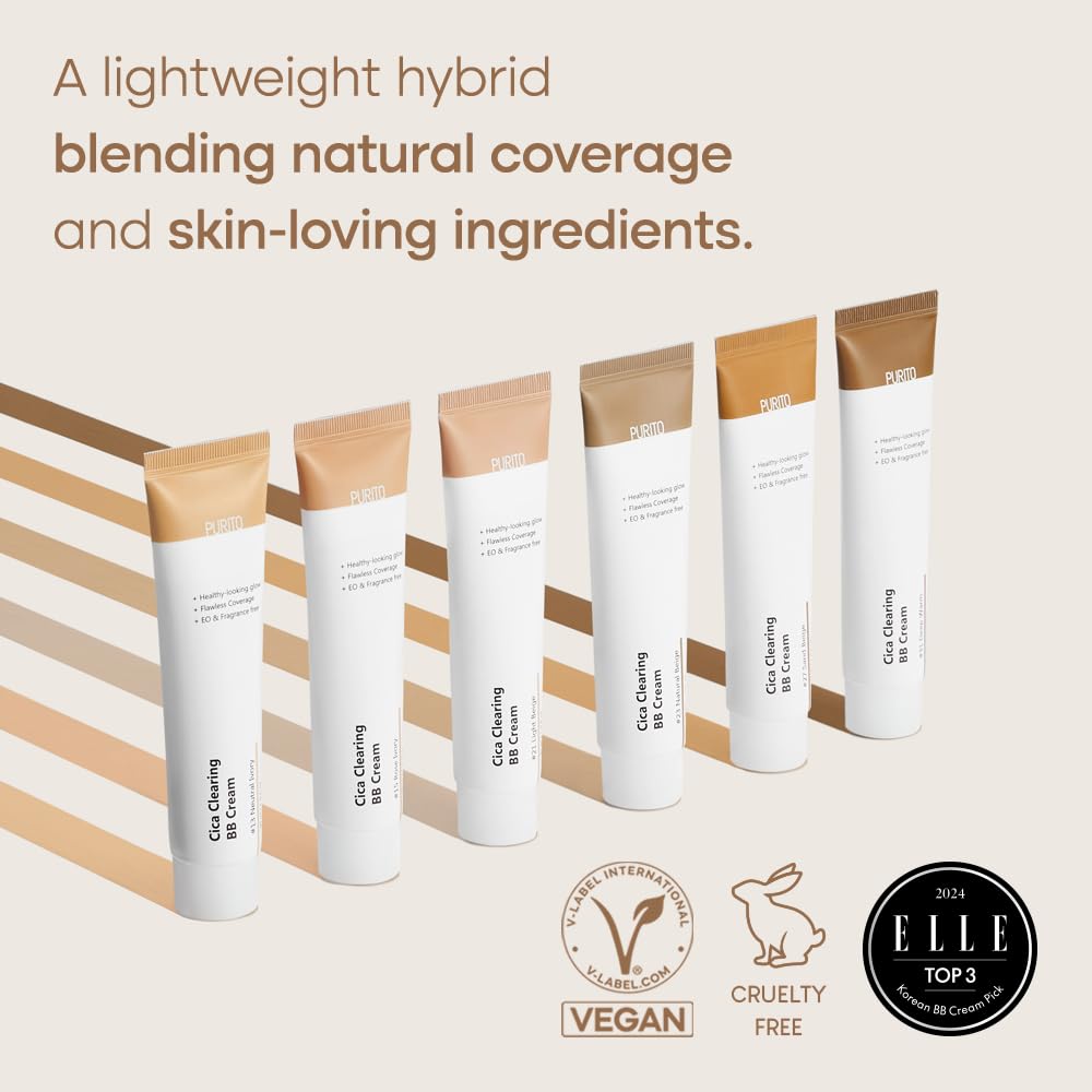 PURITO Cica Clearing BB Cream #21 Light Beige 1 fl.oz / 30ml, Vegan bb cream, foundation, cruelty free