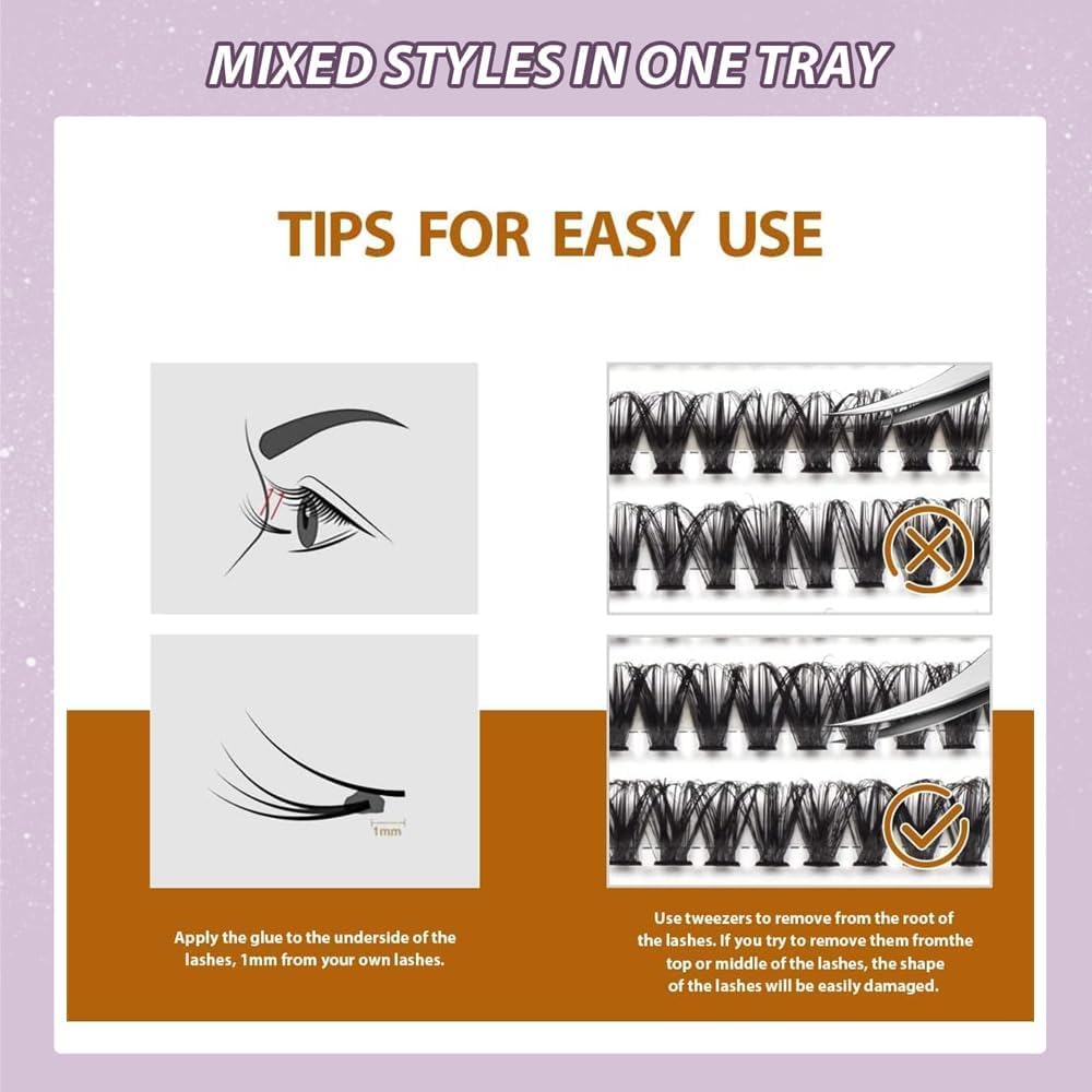 FANDIQ Fluffy Individual Eyelashes Kit 30+40+50+60D Clusters Lashes Kit 640PCS Eyelash Clusters Thick Tatti Lashes Russian Strip D Curl DIY Lash Kit with Lash Bond and Remover Tweezers Brush(C01 KIT)