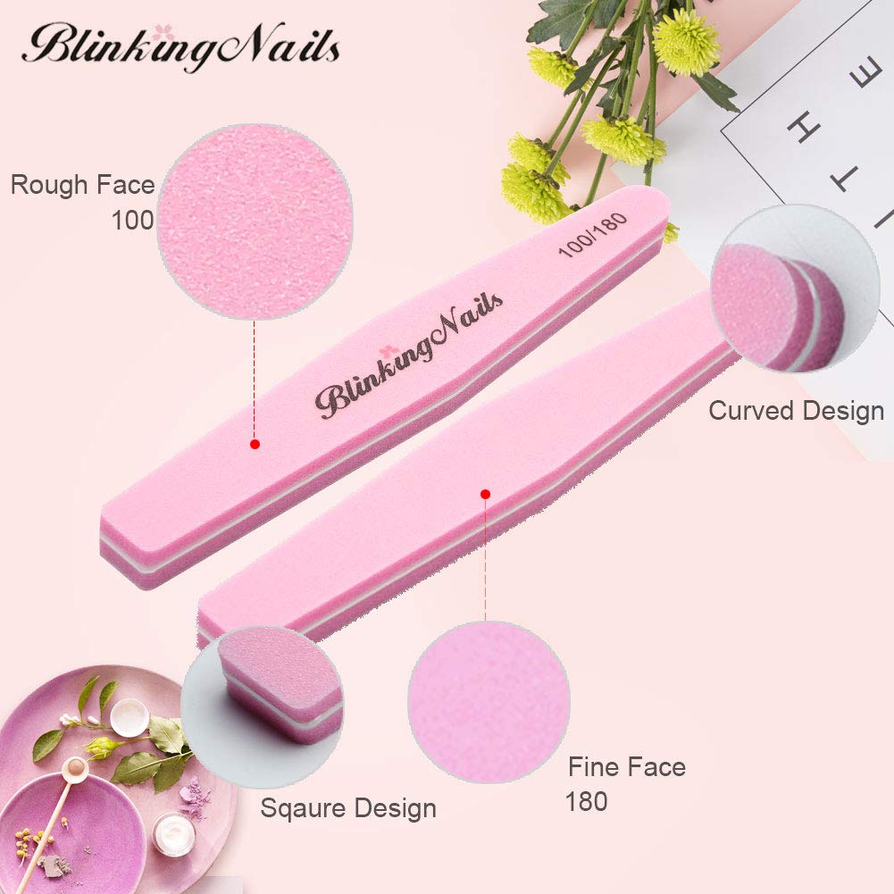 Sponge Nail File and Buffers for Nail Art Care Double Sides Design 100/180 Grit Nail Buffer Professional Manicure Nail Tools Color Pink Pack of 10pcs