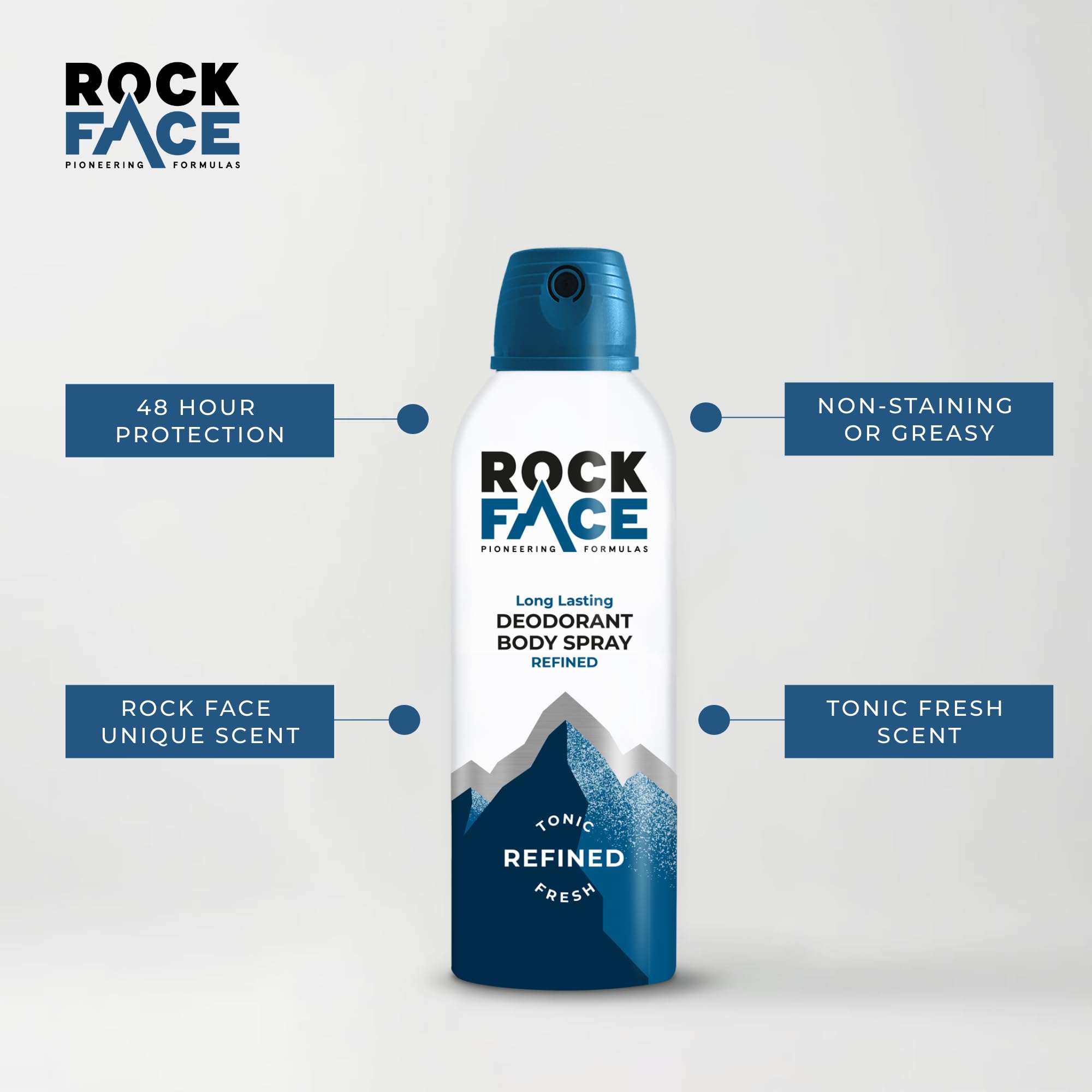 Rock Face Men's Body Spray - Refined Fragrance Body Spray Deodorant for Men, 200ml, Sandalwood & Cedar Scent, Long Lasting, Multipack of 6
