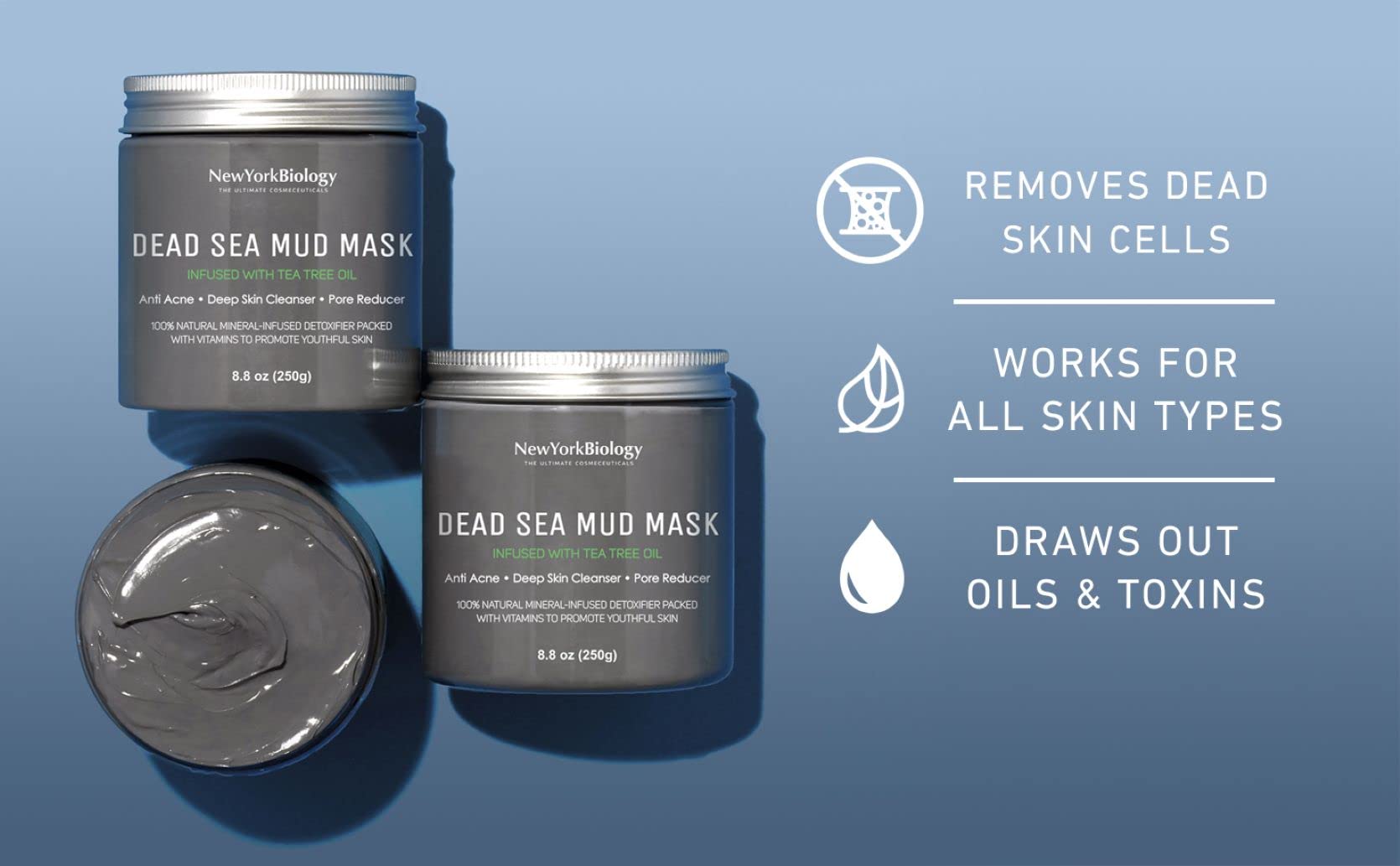 New York Biology Dead Sea Mud Mask for Face and Body Infused with Tea Tree - Spa Quality Pore Reducer for Acne, Blackheads and Oily Skin - Tightens Skin for A Healthier Complexion - 250 g