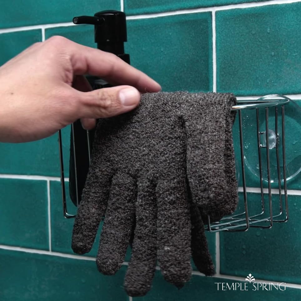 Temple Spring Exfoliating Glove, Carbonized Rayon Bamboo Exfoliating Body Scrubber, Loofah Washcloth, Exfoliate Loofa Shower Scrubber, Body Exfoliator Scrub, Shower Loofah Bath Sponge - Grey XL