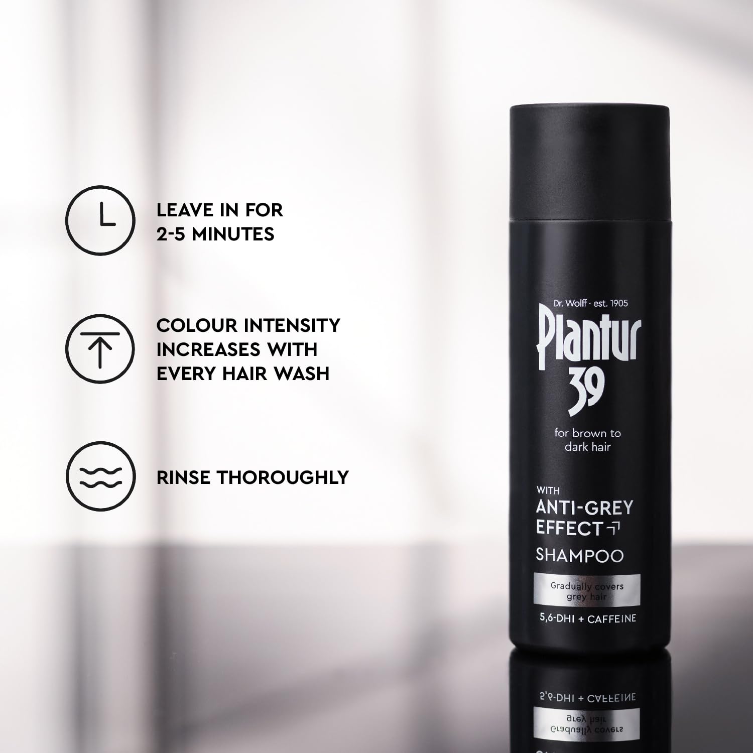 Plantur 39 Anti-Grey effect 5.6-DHI & Caffeine Shampoo 200ml | Gradually Darker and Stronger Hair | Controlled concealing of grey hairs | Supports natural hair growth