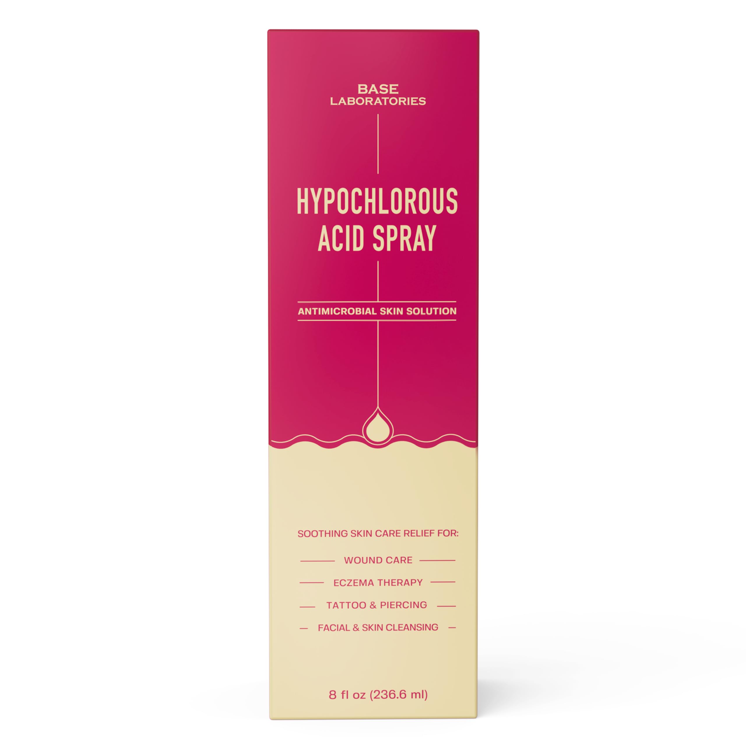 BASE LABORATORIES Hypochlorous Acid Spray for Skin & Face | Healing HOCL Molecule Spray | for Wounds, Irritations, Redness, Facial Cleanser, Acne & Eczema Treatment | 240ml
