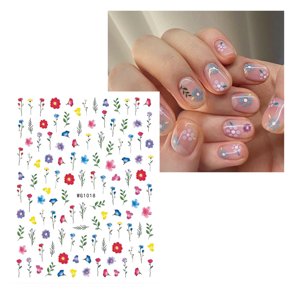 JMEOWIO 9 Sheets Flower Nail Art Stickers Decals Self-Adhesive Spring Summer Floral Nail Supplies Nail Art Design Decoration Accessories