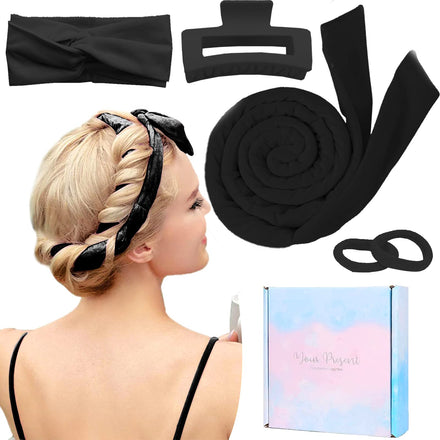 TOBATOBA Heatless Curlers Headband,Heatless Curls For Sleeping Overnight Hair Curling Set Soft Rod Headband No Heat Wave With Clip Styling Tools Long Medium Hair, Black, 1.0 count, Pack of 2