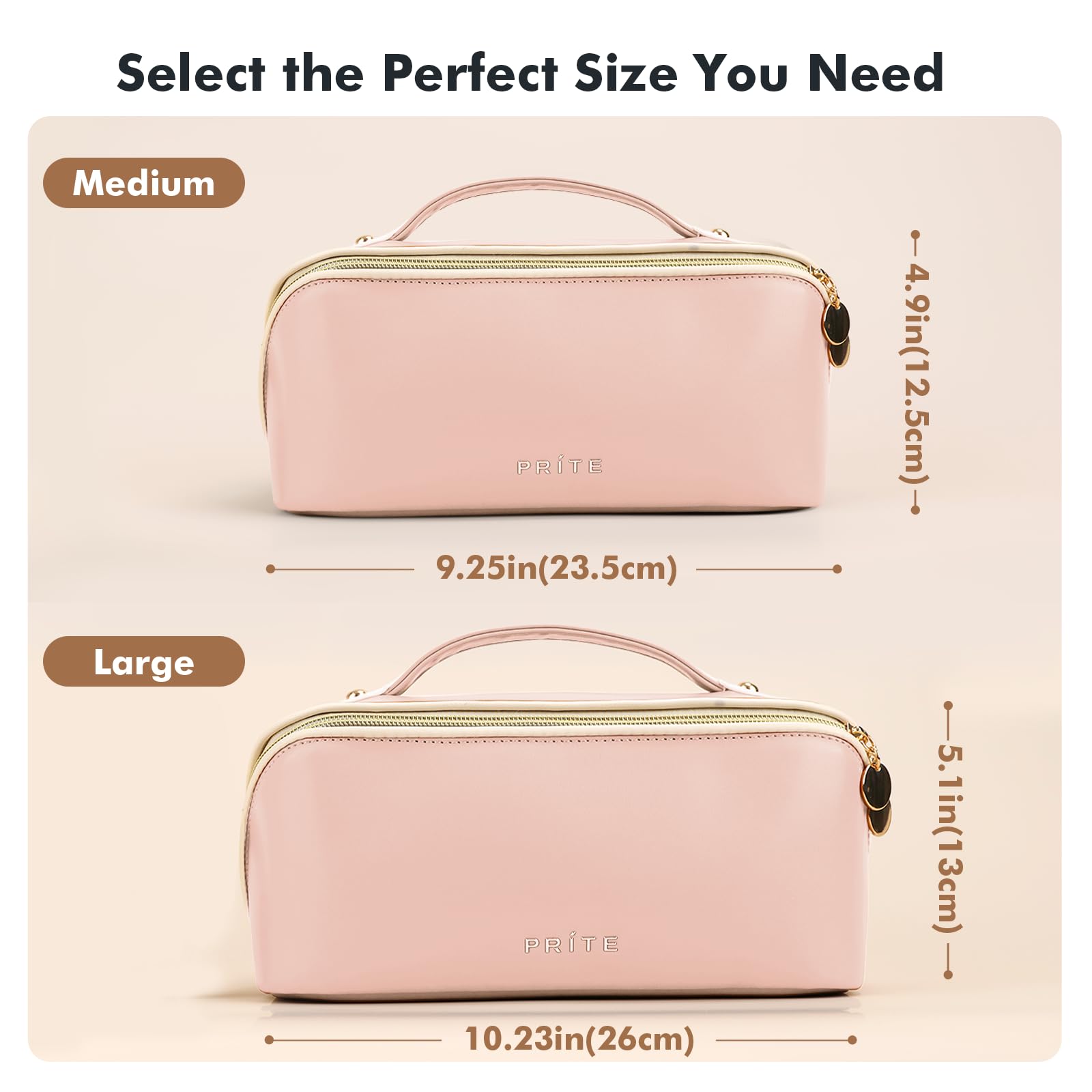 Prite Large Capacity Makeup Bag Portable Travel Cosmetic Bag Waterproof Toiletry Case with Clear Divider and Handle (Pink)