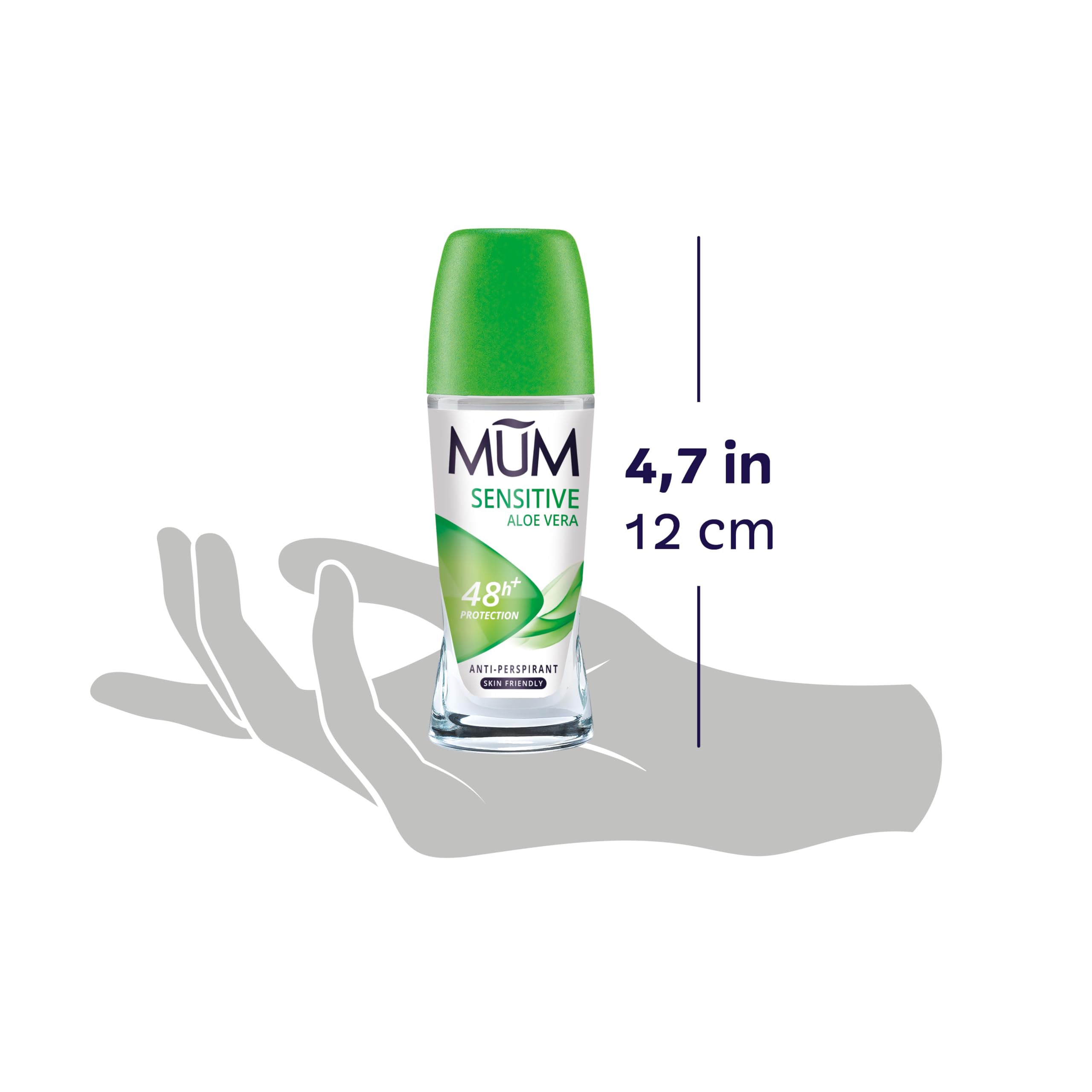 Mum Sensitive Aloe Vera Roll On Deodorant, 48 Hours Plus Protection, Alcohol Free for Sensitive Skin Womens Mens Deodorant, Anti-Perspirant, Vegan, Sustainable Glass Bottle, 50 ml, Pack of 6