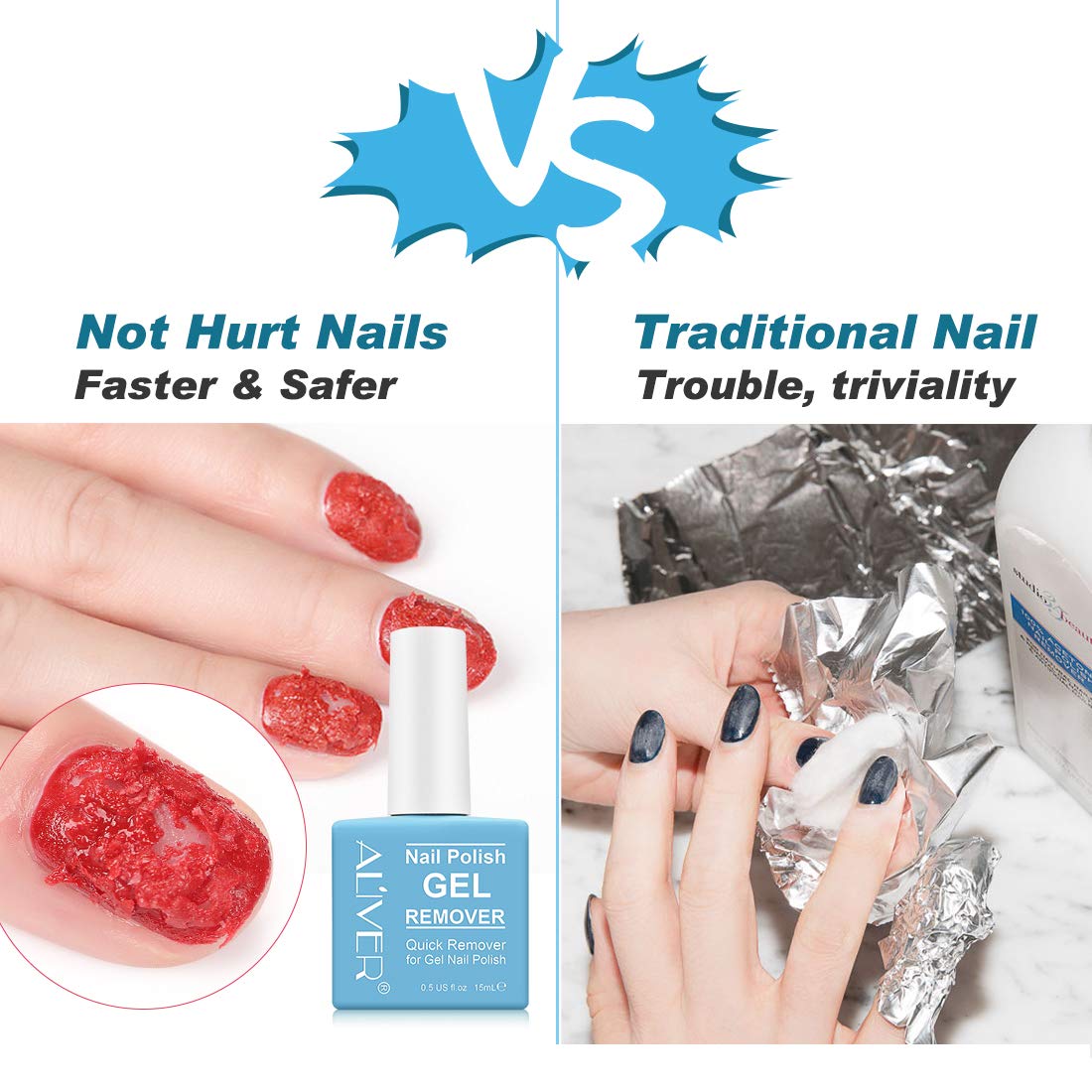Gel Nail Polish Remover 2 Pcs, Peel off in 3-5 Min, Easy Quick Remove Gel Nail, Acrylic & UV Nail, Without Foil Soak or Wrap, Do Not Hurt Nails, with Nail File, Cuticle Pusher and Nail Polish Scraper