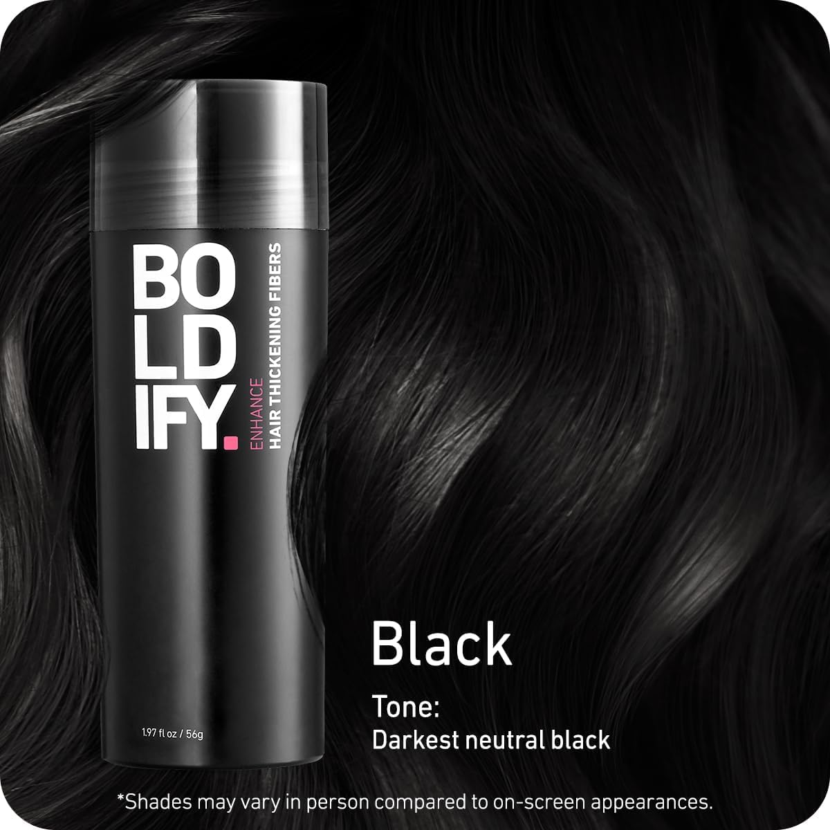 BOLDIFY Hair Fibres (56g) - Fill In Thinning and Fine Hair for an Instantly Fuller, Thicker Look - 14 Shades for Women and Men - Black