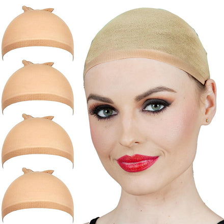 ALLAURA 4 Nude Stocking Wig Caps - Stretchy Nylon Liner Weaving Caps for Women, Men, Halloween Cosplay