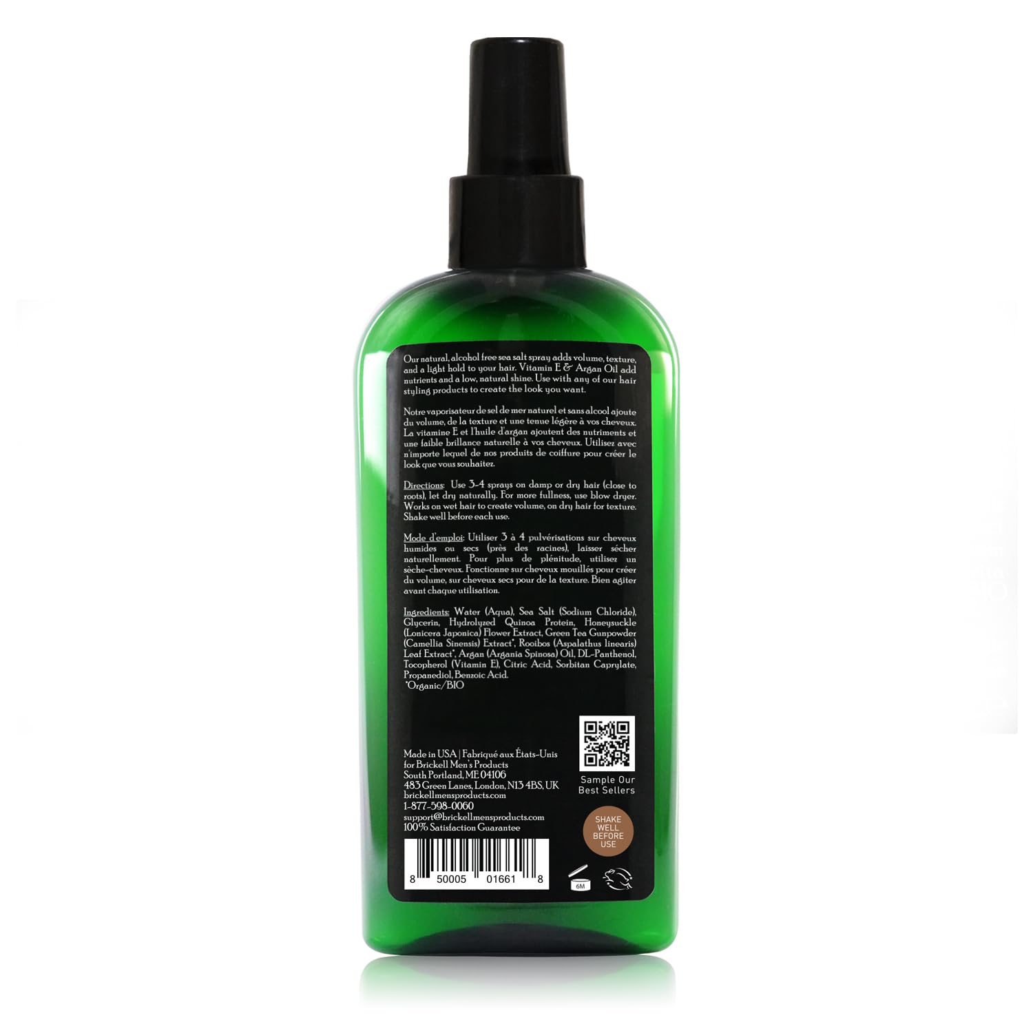 Brickell Men's Texturizing Sea Salt Spray for Men, Natural & Organic, Alcohol-Free, Lifts and Texturizes Hair for a Beach or Surfer Hair Style, 177 ml