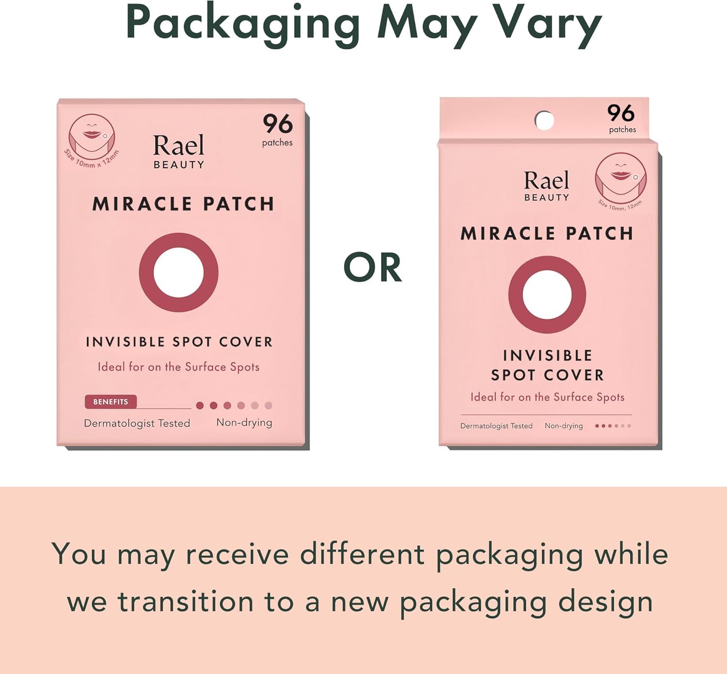 Rael Pimple Patches, Miracle Invisible Spot Cover - Korean Skincare, Hydrocolloid Acne Spot Treatment Patch, Face Stickers, Vegan & Cruelty Free, 2 Sizes (96 Patches)