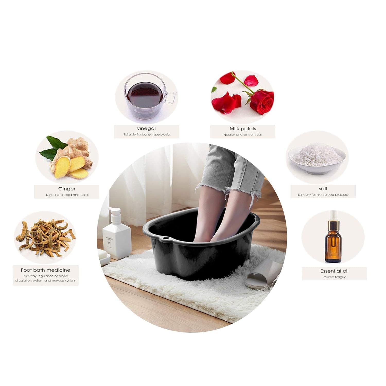 AXLOFO® Large Spa Foot Bath Bowl, Sturdy Plastic Foot Soak Bowl, Massage Foot Pedicure Bowl, Detox, feet soak, Extra Footbath Foot Basin for Soaked to Remove Dead Skin, Calluses (Black)