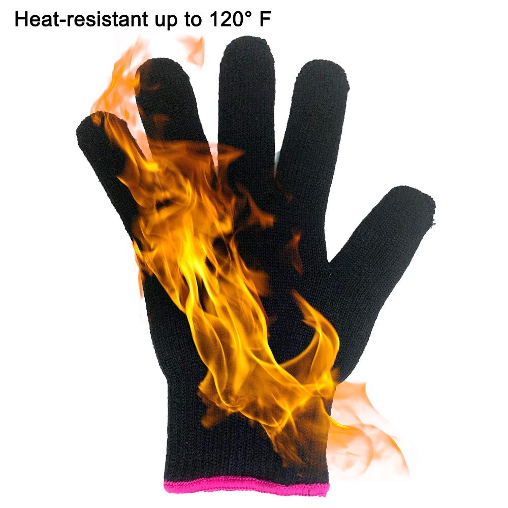 Professional Heat Resistant Styling Glove, Heat Lock for Curling, Flat Iron and Curling Wand, Suitable for Left and Right Hands, 1 Piece, Pink Edge