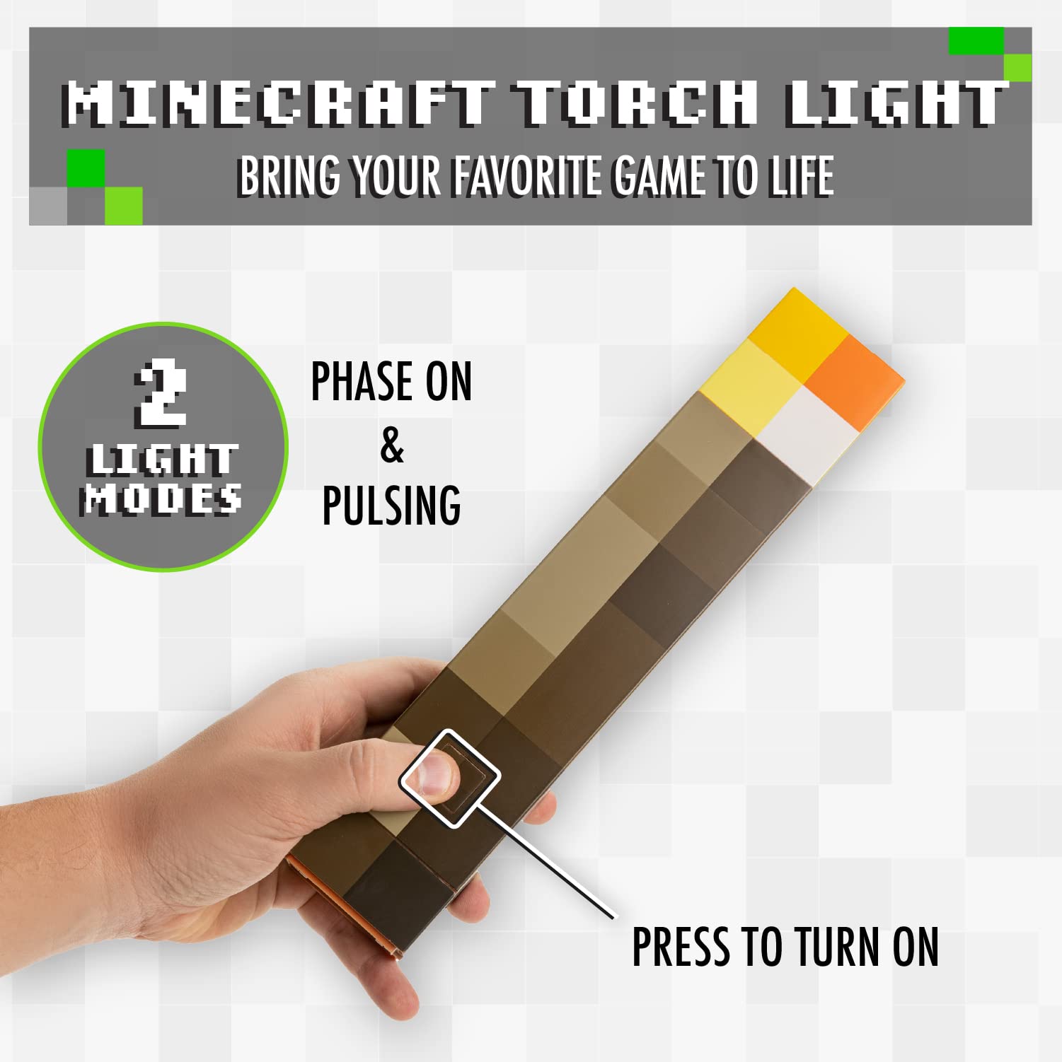 Minecraft Torch Lamp and Night Light, Wall Mountable or Freestanding, Battery-Powered, Officially Licensed Minecraft Room Decor