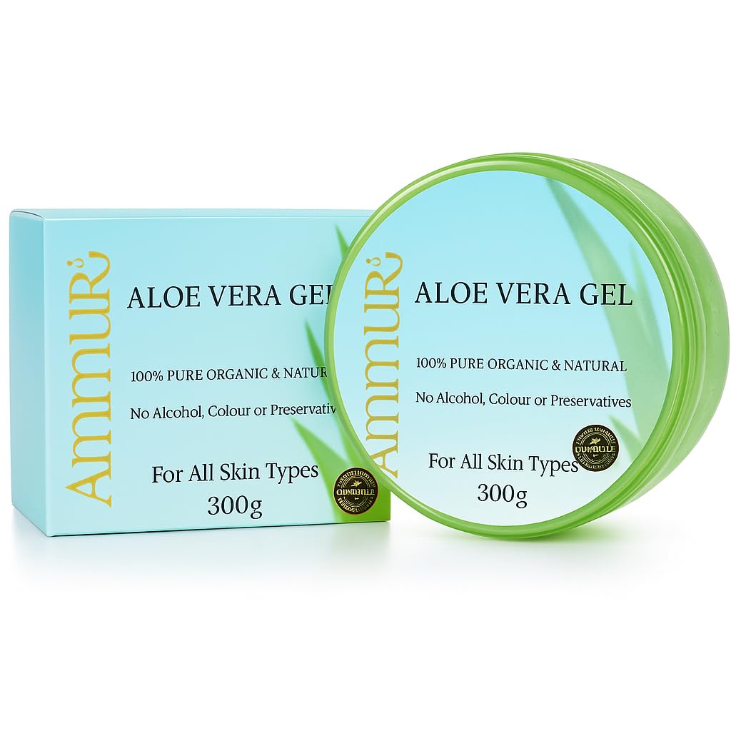 Ammuri Organic Aloe Vera Gel | 100% Pure Aloe from Freshly Cut Leaves | No Acrylates or Crosspolymers | Fast-Absorbing & Non-Sticky Formula | Hydrating & Soothing Skin Care | Big 300ml