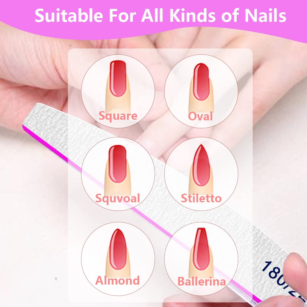 Professional Nail Files 50pcs - 180/240 Grit Double-sided Emery Board for Acrylic, Gel, or Thick Nails - Washable and Reusable
