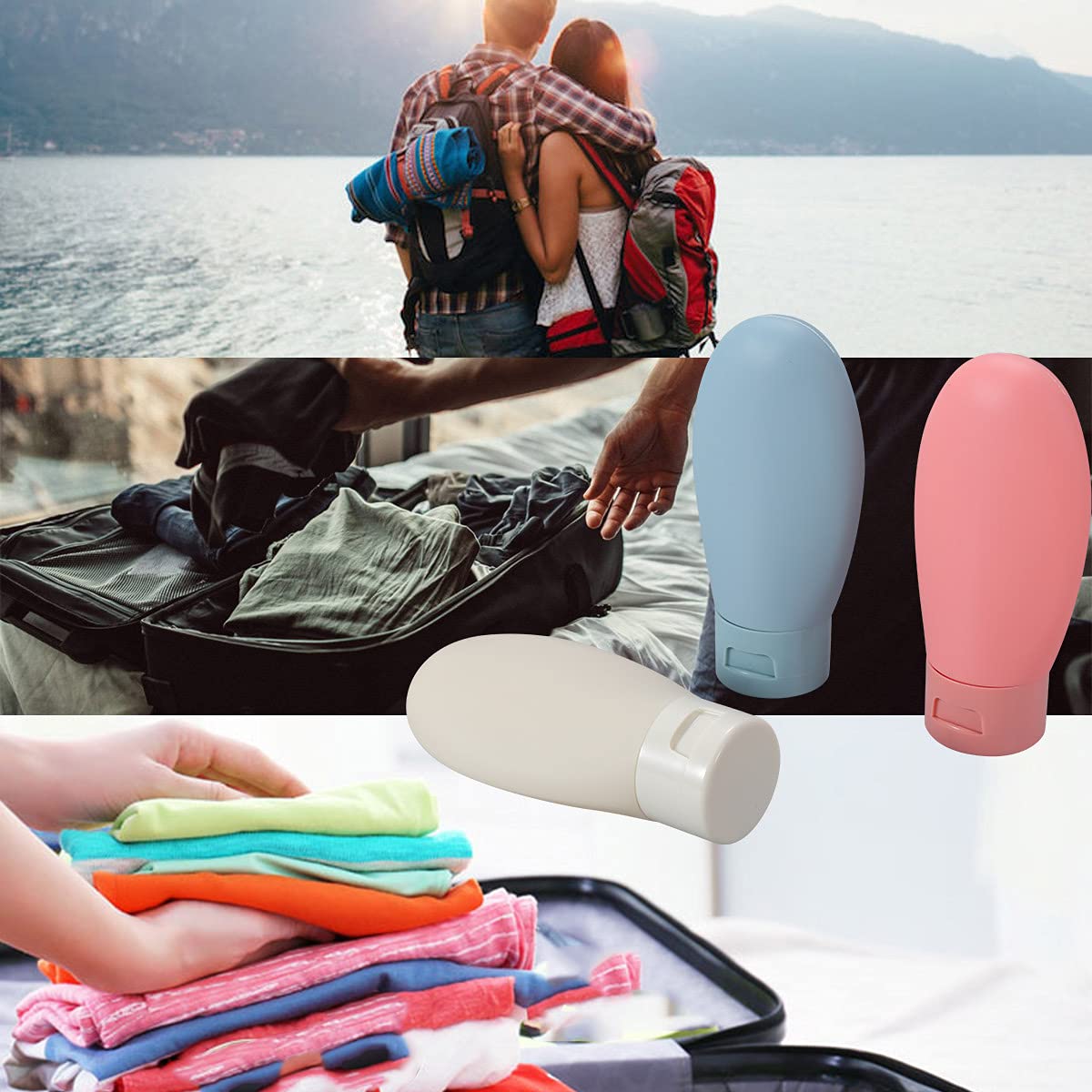 LIYUABU 3 Pcs Travel Bottles Set,60ML Travel Bottles & Containers,Small Mini Empty Plastic Squeeze Bottles for Travel Toiletries,Shampoo and Conditioner with Storage Bag