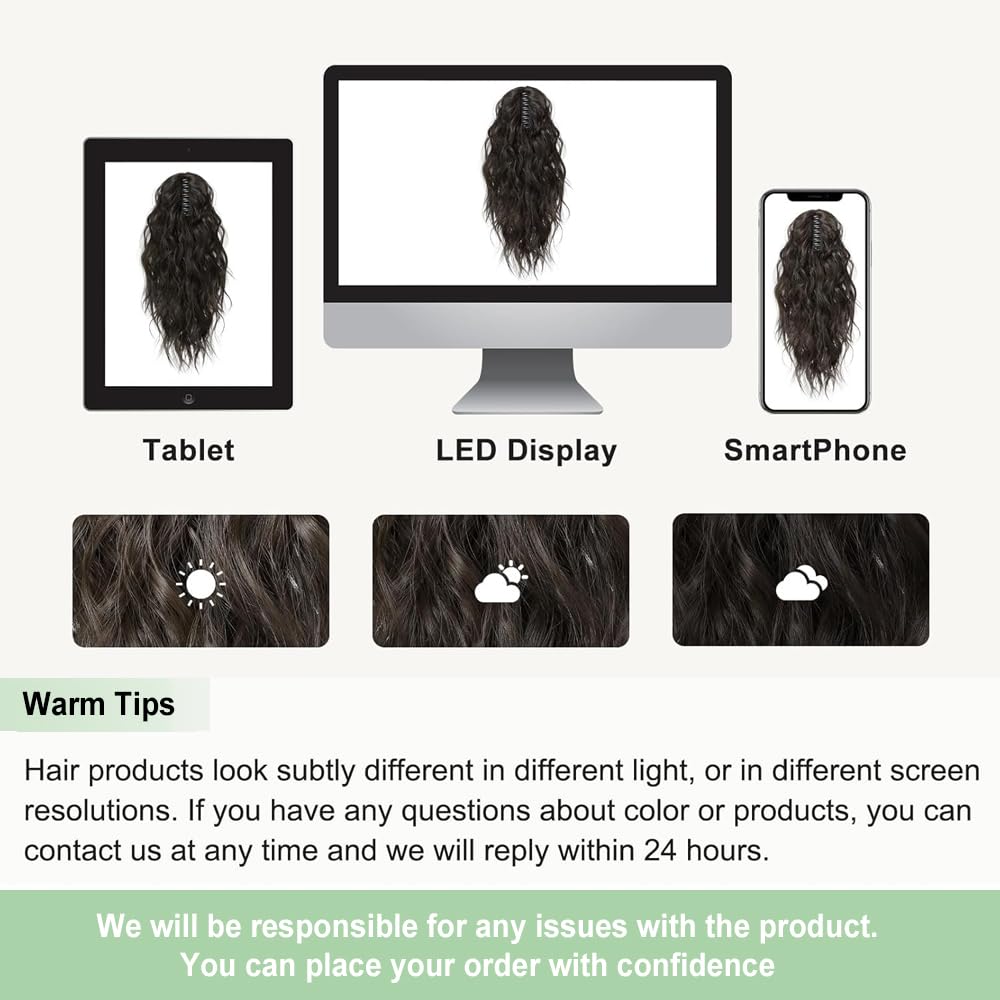 FINE PLUS Ponytail Extension Claw Synthetic Curly Wavy Claw Clip in Ponytail Hair Extensions 18INCH Curly Ponytail Extension Hair Hairpieces for Daily Party Use Dark Cool Brown Color