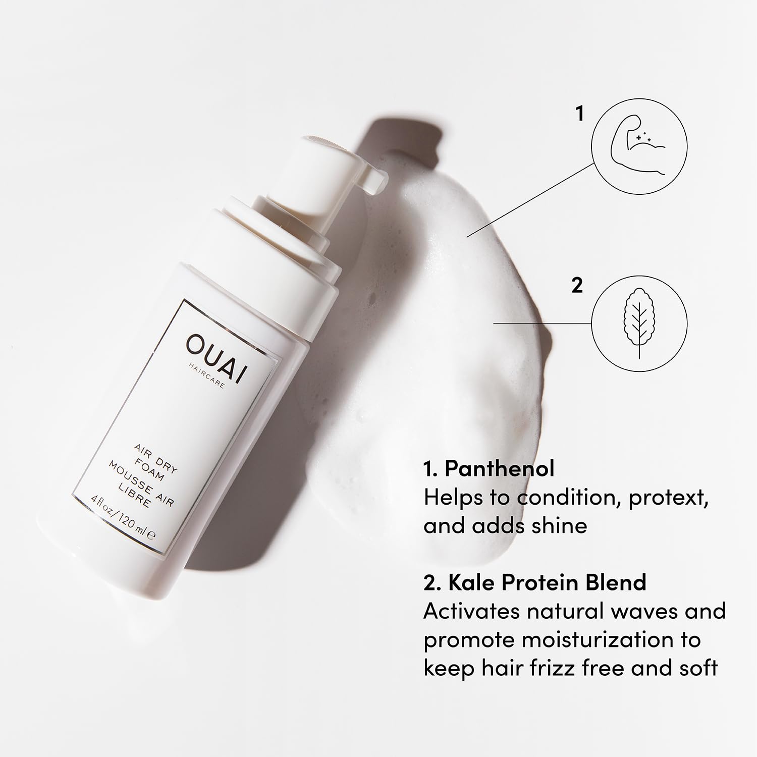 OUAI Air Dry Foam - Hair Mousse for Perfect Beach Waves - With Kale and Carrot Extract to Condition, Detangle and Protect Hair - Paraben, Phthalate and Sulfate Free Hair Styling Products - 120ml