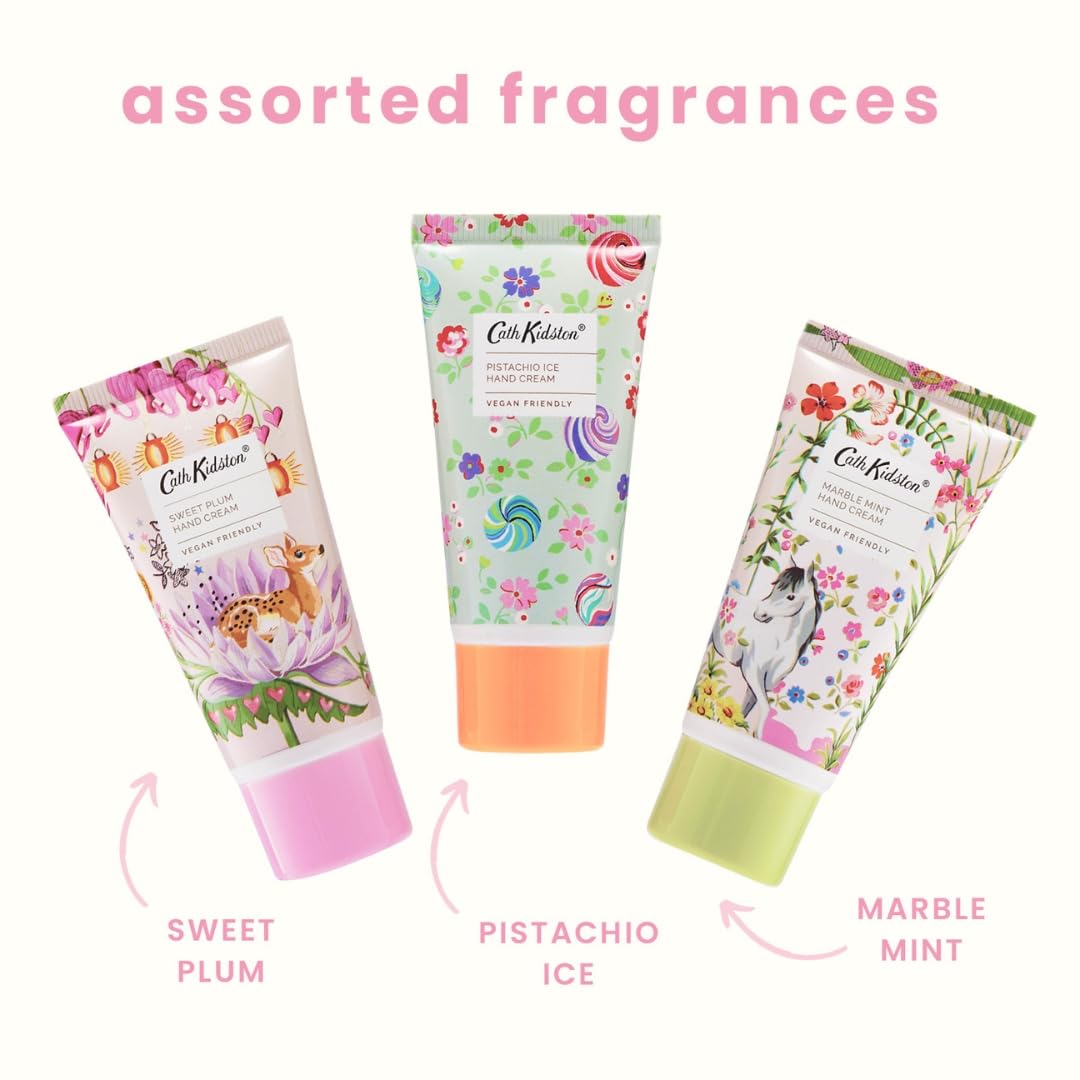 Cath Kidston Hand Cream Trio 3 x 30 ml, Scented and Infused With Essential Oils, Shea Butter, Pocket and Travel Size and Vegan and Cruelty Free, Beauty Gift For Her, Carnival Parade Collection