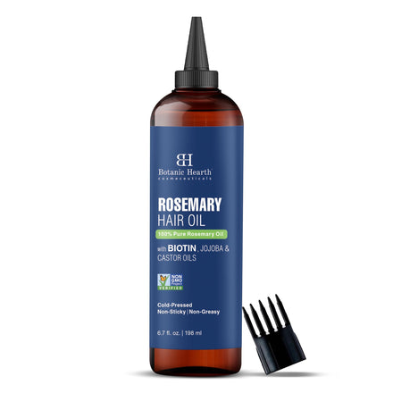 Botanic Hearth 100% Pure Rosemary Oil For Hair Growth Infused With Biotin | Hair Strenghtening Treatment | Nourishing & Volumizing | With Jojoba Oil & Castor Oil | Non GMO Verified | 6.7 fl oz