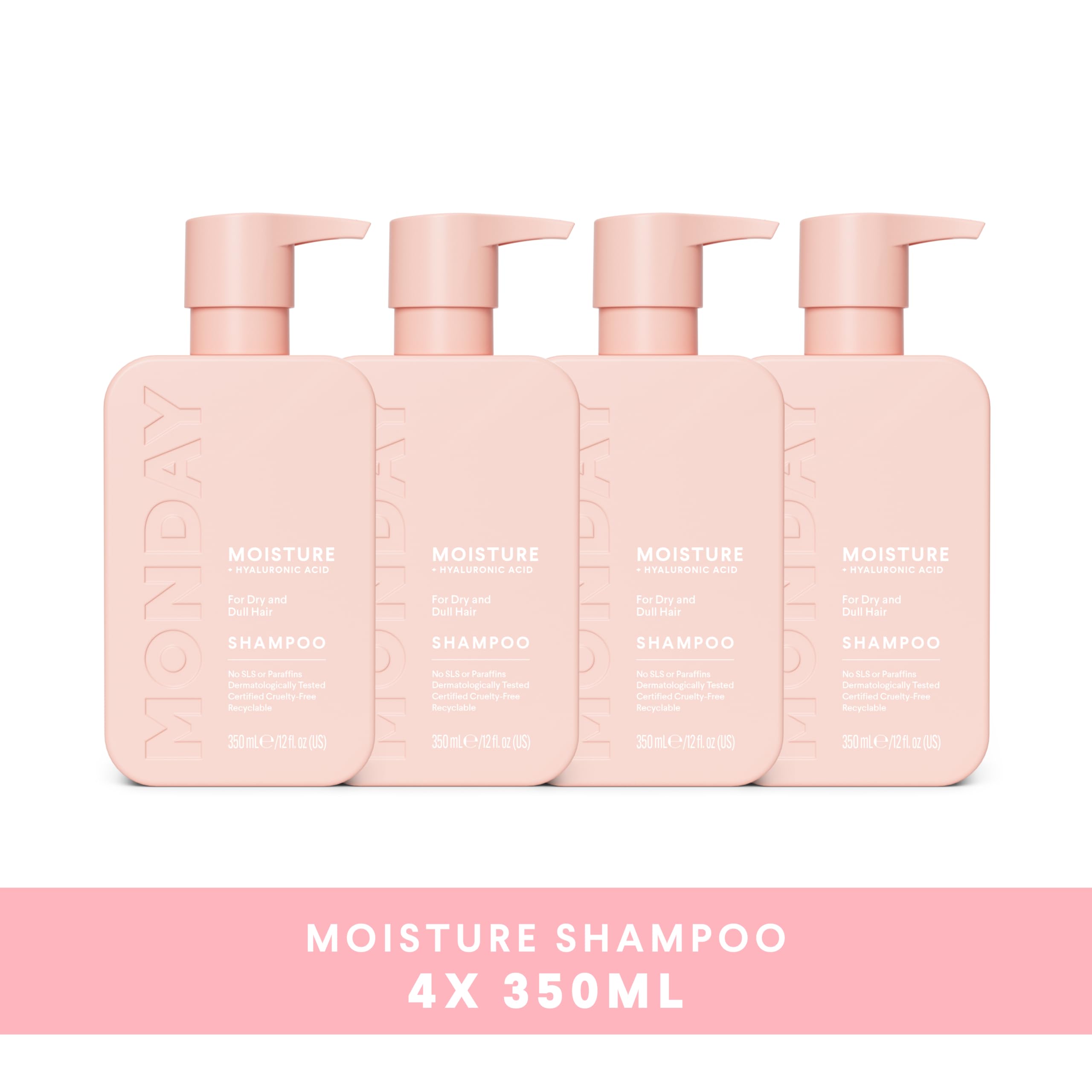 MONDAY Haircare 4 x 350 ml MOISTURE Shampoo with Hyaluronic Acid & Shea Butter for Dry & Dull Hair
