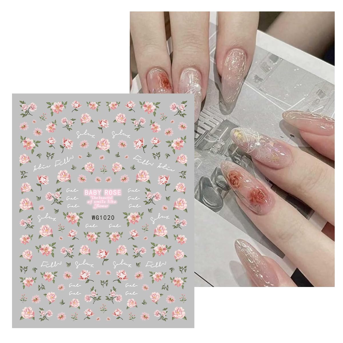 JMEOWIO 9 Sheets Flower Nail Art Stickers Decals Self-Adhesive Spring Summer Floral Nail Supplies Nail Art Design Decoration Accessories
