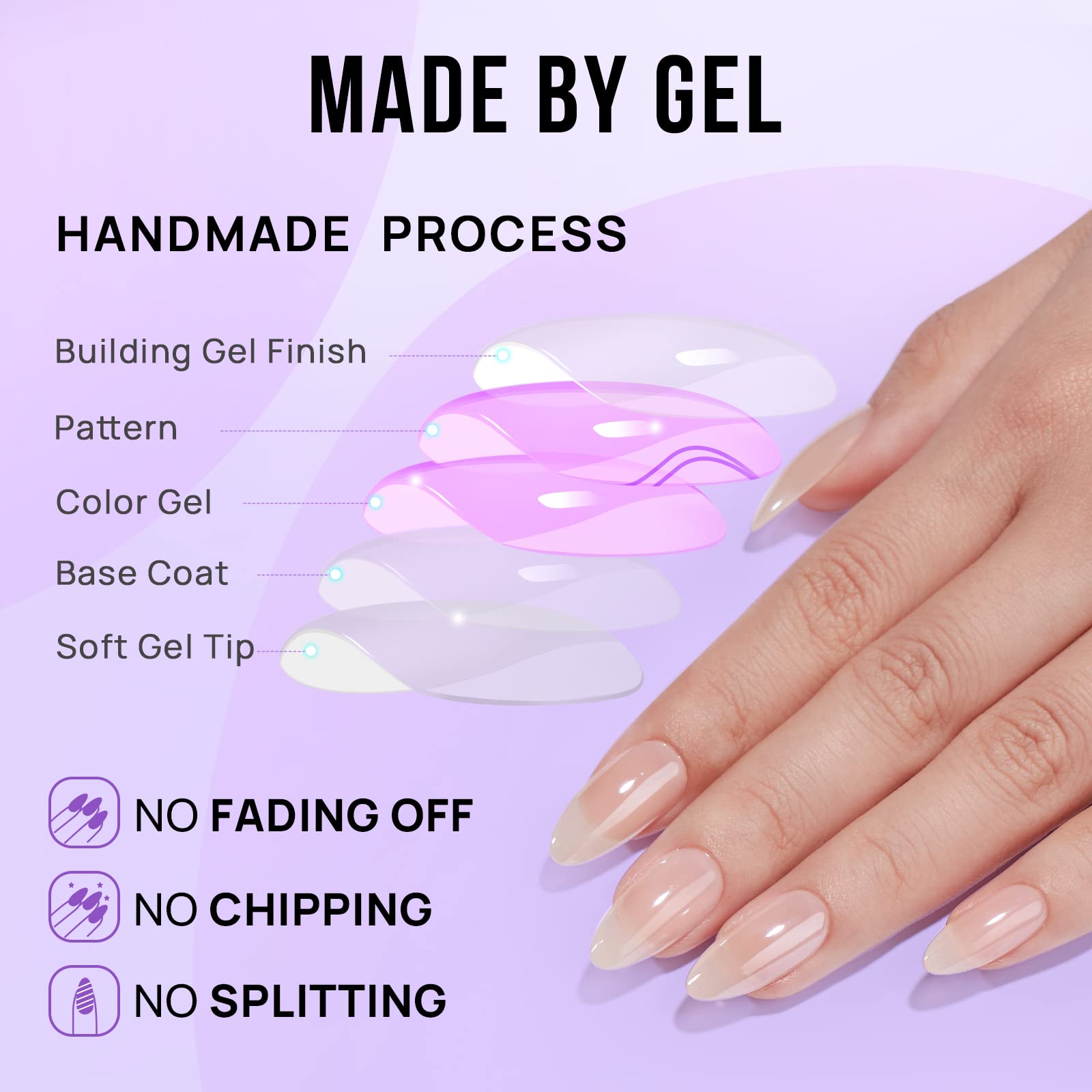 Press On Nails Medium- BTArtbox Almond False Nails with Glue, 30Pcs Soft Gel Fake Nail in 15 Sizes, Reusable Semi-Transparent Stick on Nails for Woman, Glazed Donut