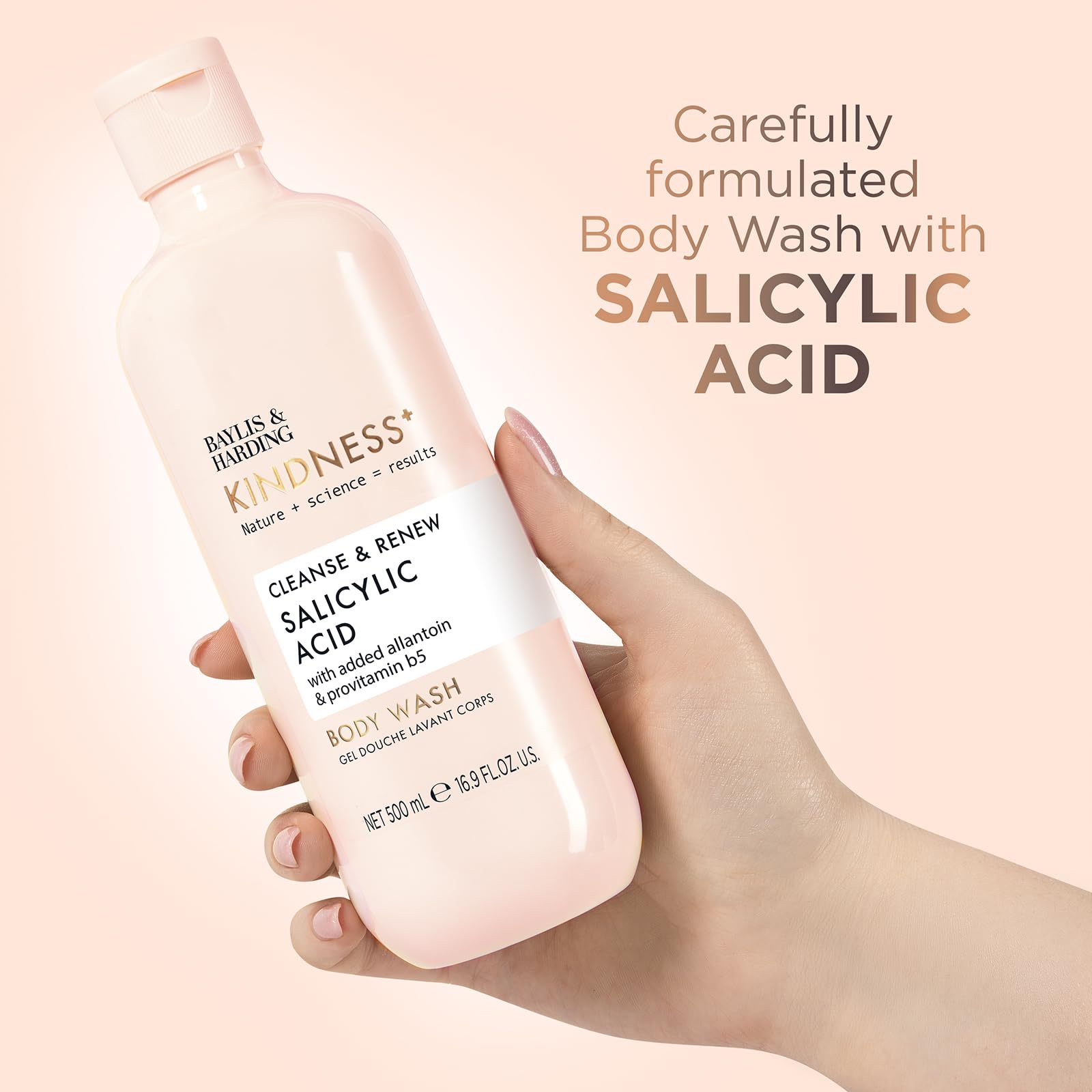 Baylis & Harding Kindness+ Salicylic Acid Cleanse & Renew 500ml Body Wash (Pack of 3) - Vegan Friendly