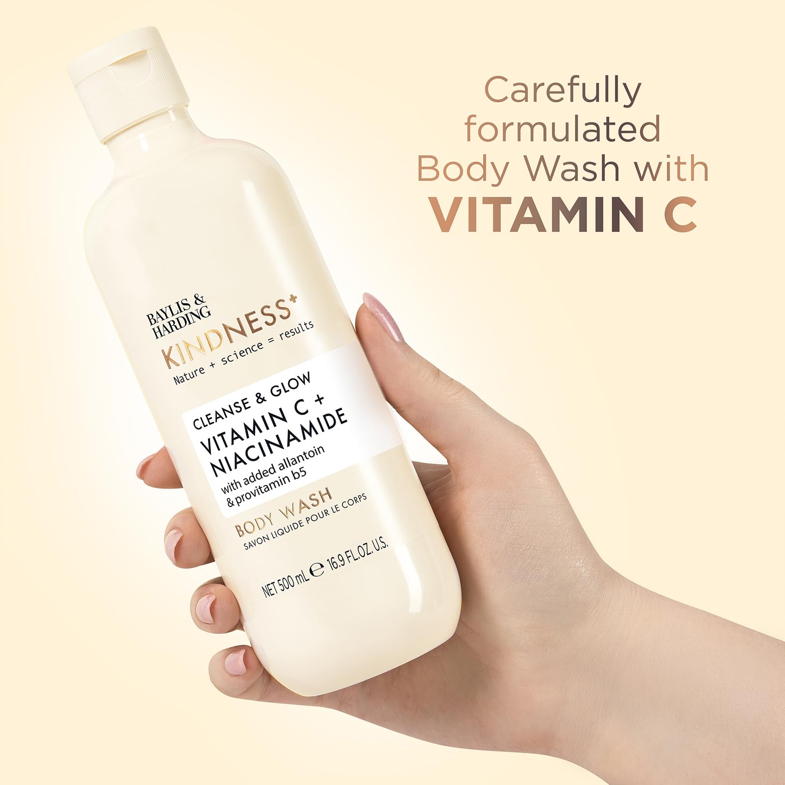 Baylis & Harding Kindness + Vitamin C & Niacinamide, Orange & Mango Fragrance, 500 ml Cleanse & Glow Body Wash (Pack of 3) - Vegan Friendly