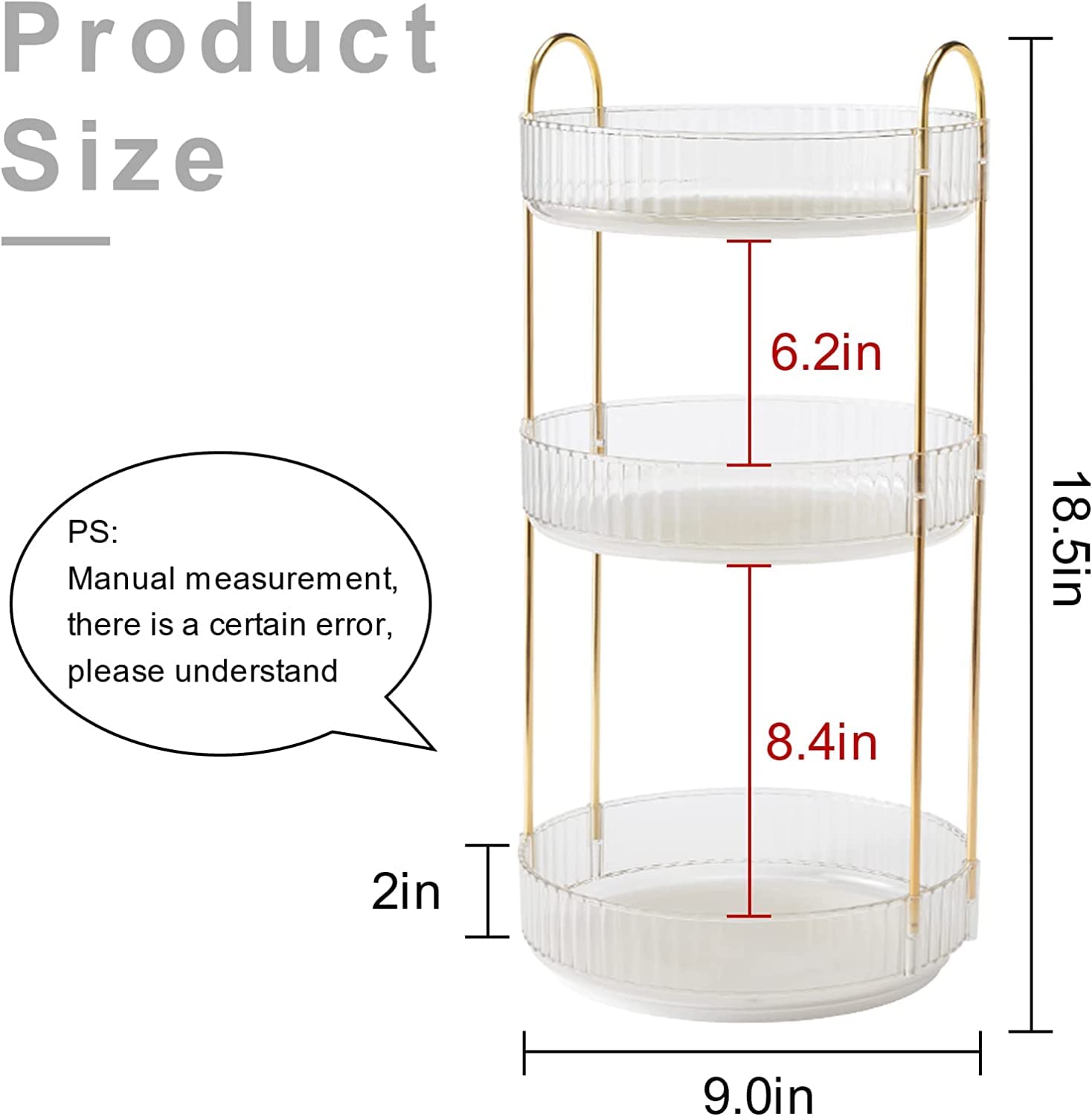 Bingobang Makeup Organiser 360 Rotating, Spinning 3 Tiers Skincare Cosmetic Organizer Acrylic Large, Tidy Storage Shelf for Perfume, Jewelery, Brush, Vanity Desk, Dresser, Bedroom, Bathroom (White)