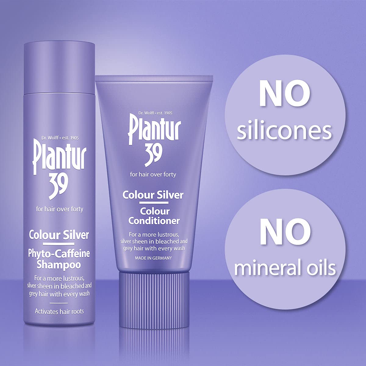 Plantur 39 Purple Shampoo and Conditioner Set | Enhanced Silver Sheen for Bleached and Grey Hair | Prevents and Reduces Hair Loss and Supports Hair Growth | 1x Shampoo 250ml | 1x Conditioner 150ml