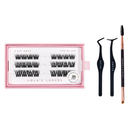 Lola's Lashes Pre-glued Lashes | Bold Definition Starter Kit | Pre-Glues Lashes | Easy Application | Application Tools Included | 5 Days Wear & Waterproof | 10-14mm