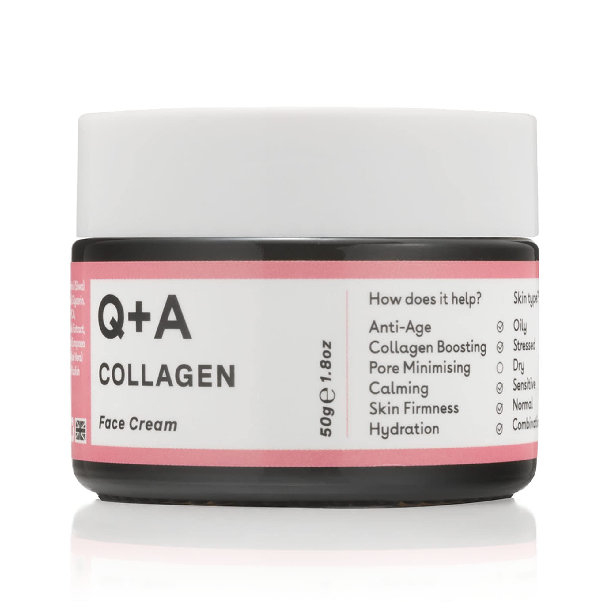 Q+A Collagen Face Cream (50g), Natural Skincare Anti-Ageing Face Care with plant-powered Collagen, Shea Butter and Magnesium, Hydrating and Firming Day Cream