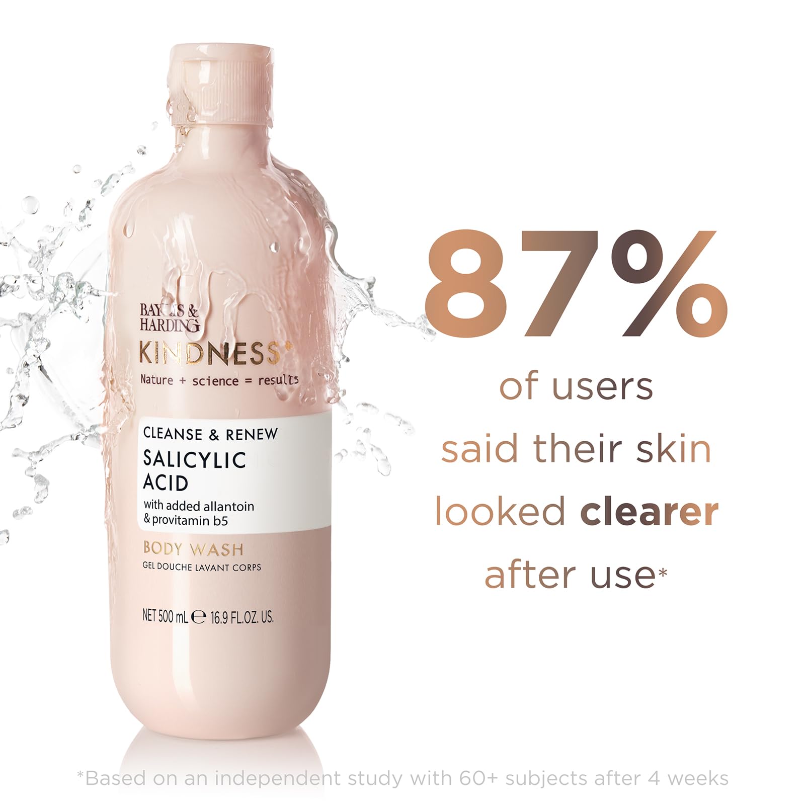 Baylis & Harding Kindness+ Salicylic Acid Cleanse & Renew 500ml Body Wash (Pack of 3) - Vegan Friendly