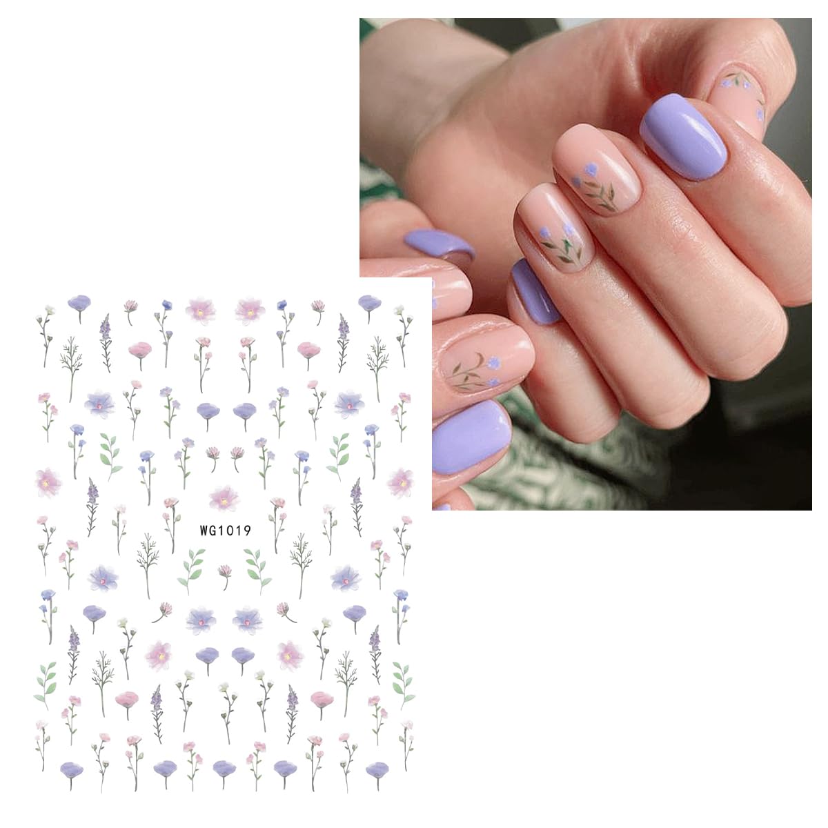 JMEOWIO 9 Sheets Flower Nail Art Stickers Decals Self-Adhesive Spring Summer Floral Nail Supplies Nail Art Design Decoration Accessories