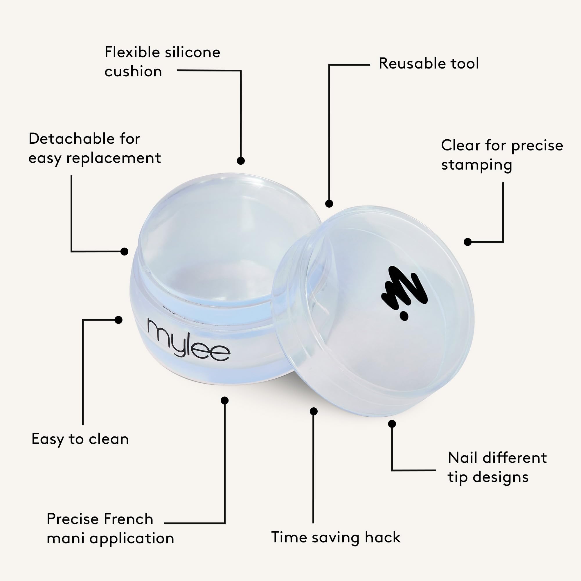 Mylee French Me Kit with Stamper – Salon Quality French Manicure at Home, Includes White & Nude Gel Nail Polish + Clear Silicone Stamping Tool, Cure Under UV LED Lamp