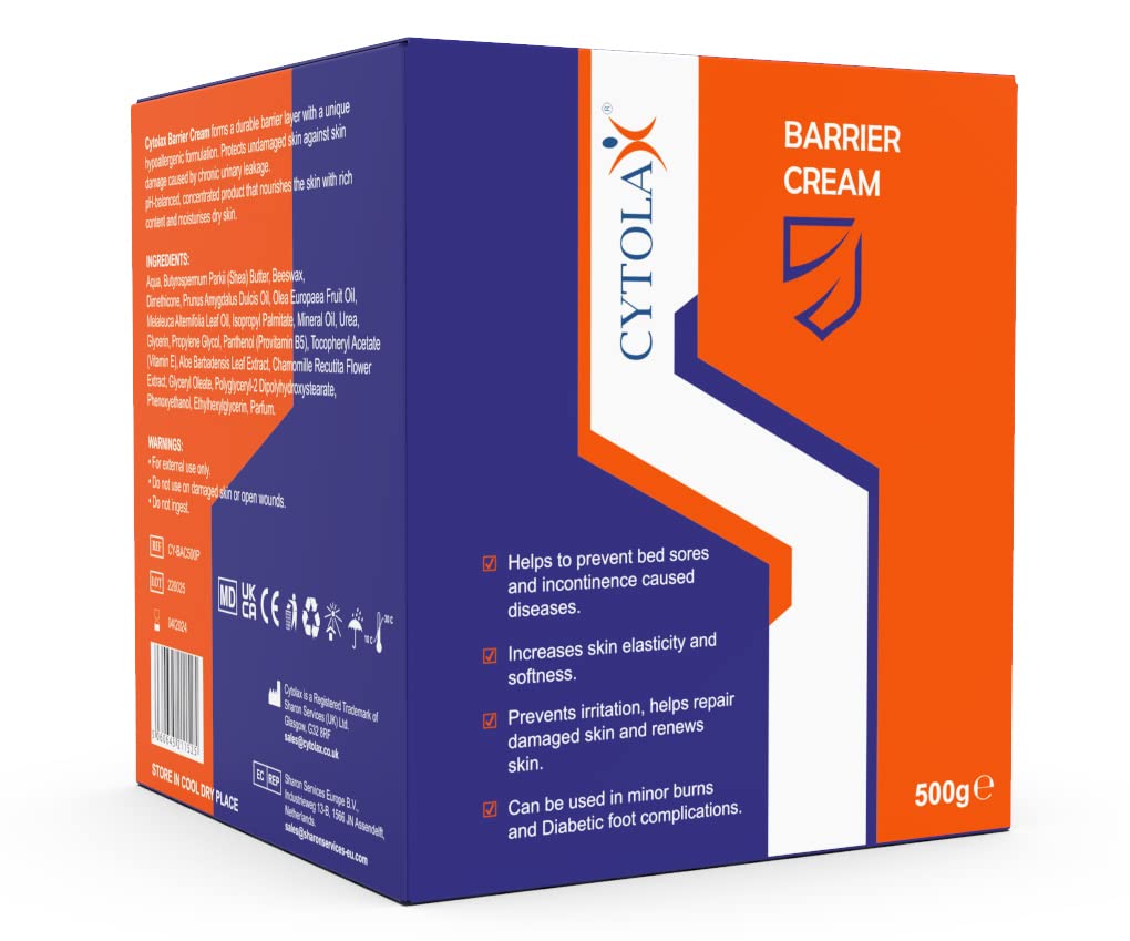 Cytolax Barrier Cream 500g | Durable 24hour Protection | Prevents Skin Irritation & Sores | Improves Elasticity & Repairs Damaged Skin | Incontinence Cream with Shea Butter & Aloe Vera extracts