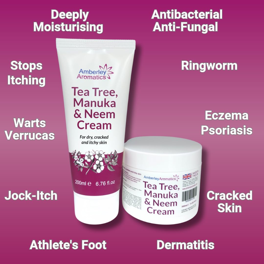 Tea Tree, Manuka & Neem Cream 350ml - Antibacterial, Anti-fungal, Antiseptic, Anti-Itch, Dry, Chapped & Cracked Skin, Eczema, Psoriasis, Jock Itch, Fungal infections. Fast Effective Relief