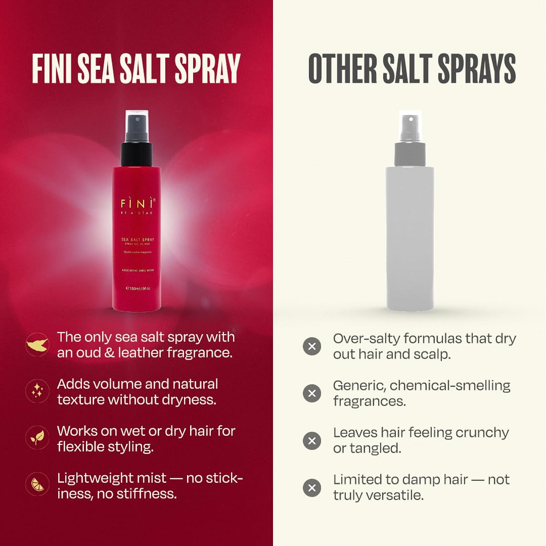 Fini by A-Star Sea Salt Spray for Men | Texturizing & Volumizing Hair Spray with Oud Fragrance | Natural Matte Finish & Anti-Frizz | Beach Waves Look