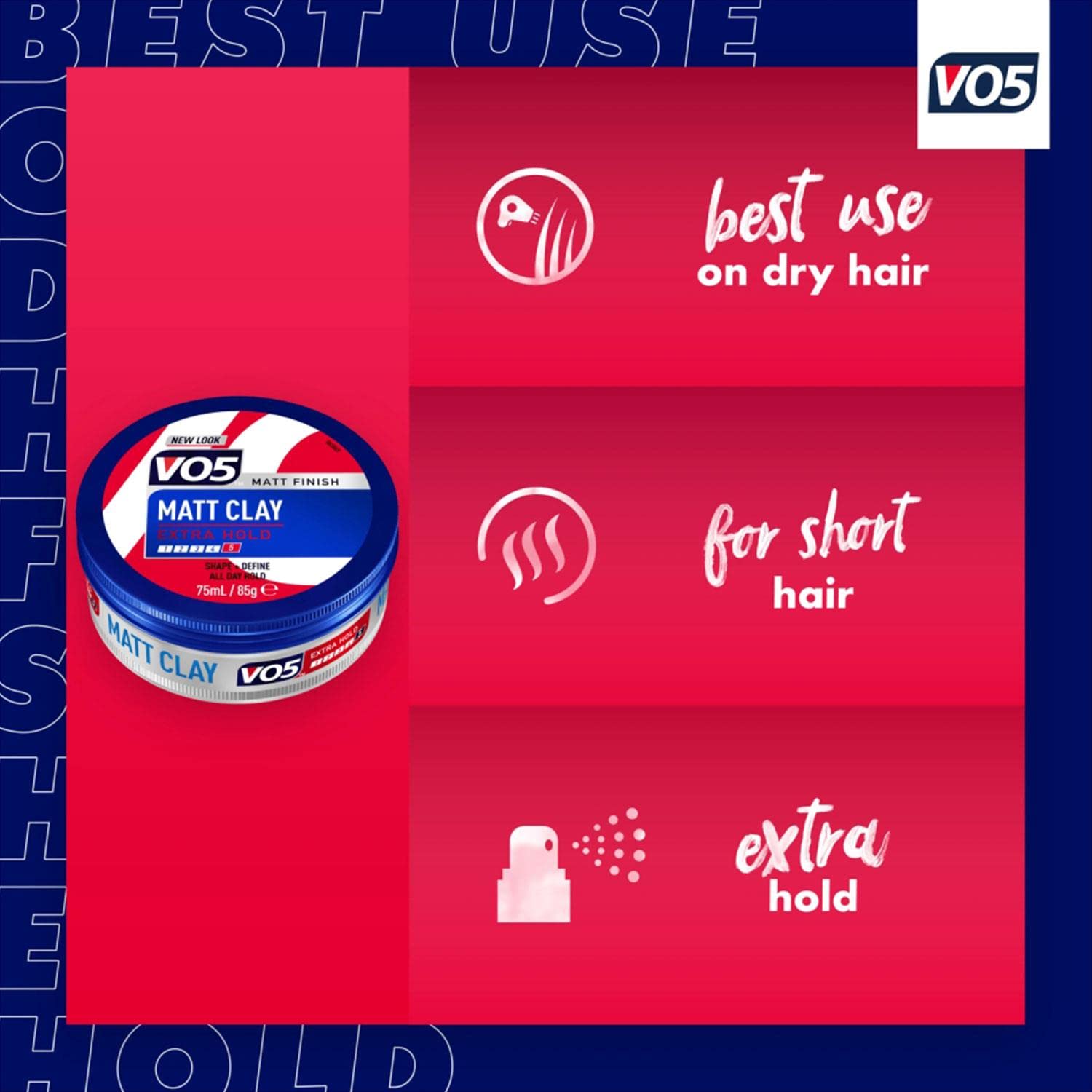 VO5 Extreme Style Matt Clay Extra Hold For Sculpted Texture And Choppy Matt Finish All Day Hold, 75 ml (Pack Of 4)