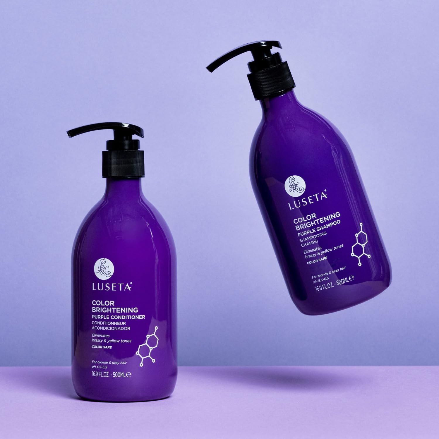 LUSETA Purple Shampoo and Conditioner Set for Blonde, Gray, Ash, Silver Hair, Brass off Infused with Cocos Nucifera Oil for Curly, Damaged, Coloured Hair Hair, Sulfate & Paraben Free, 2 x 500ml