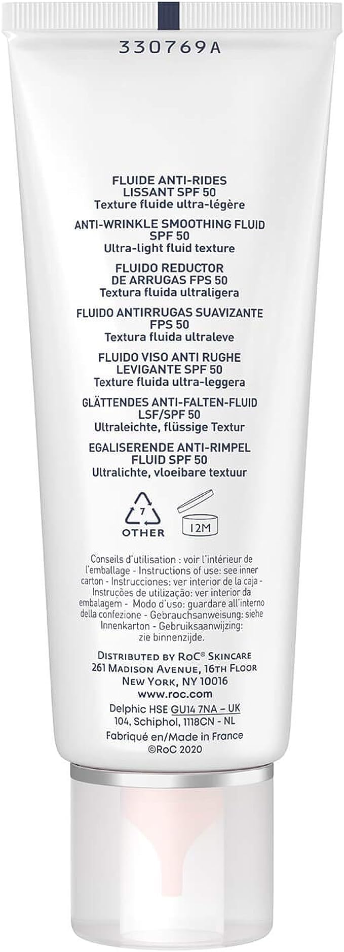 RoC Soleil-Protect Anti-Wrinkle Smoothing Fluid SPF50+ | Moisturiser with Hyaluronic Acid, Sun Cream for Face | 50 ml