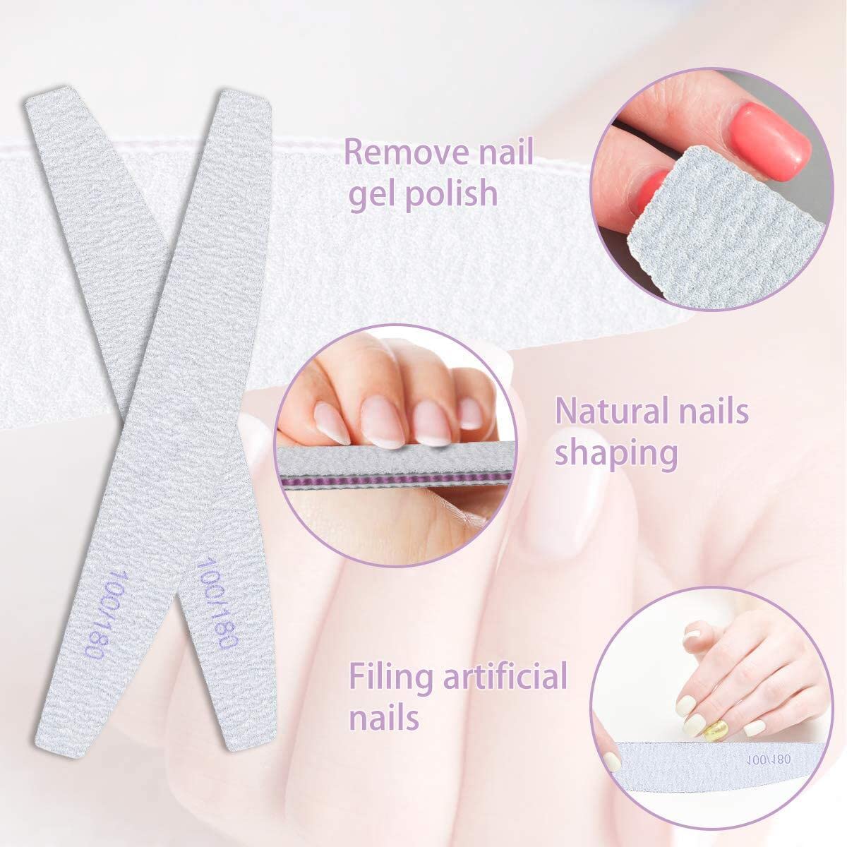 URAQT Professional Nail File 16 Pieces, 100/180 Grit Washable Nail File, Double Sided – Hair Salon, Pets (White)